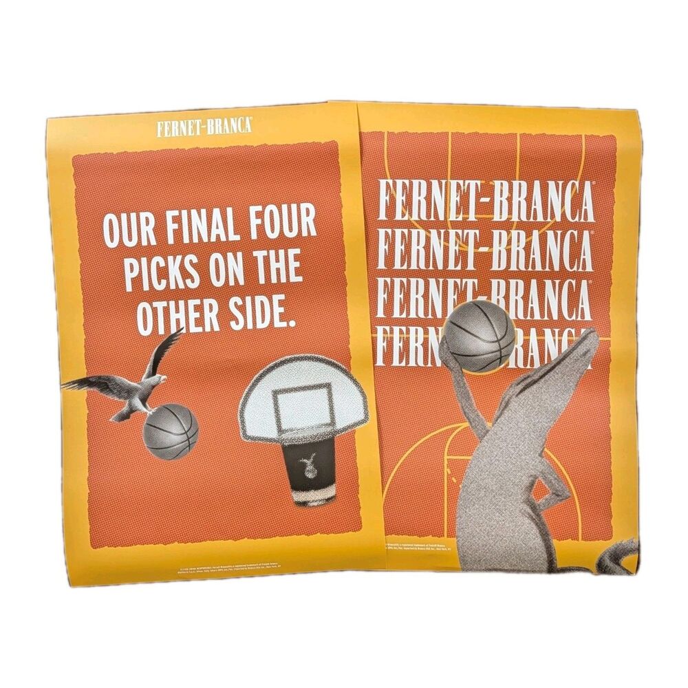 2 New Fernet Branca Posters Basketball Bar Art Promotional Advertising RARE